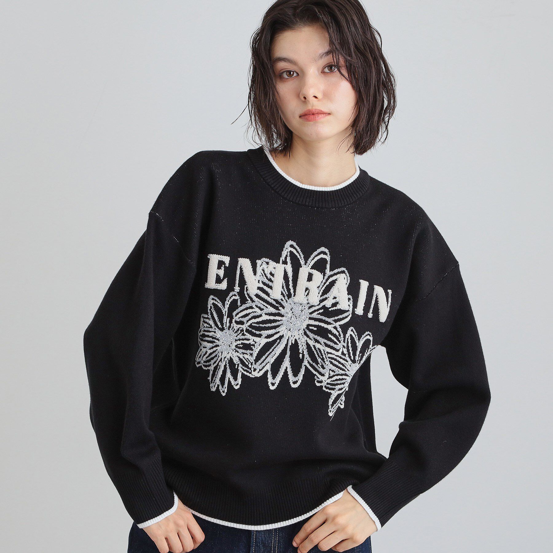 THE SHOP TK「花柄ラメジャカードニット」|ニット・セーター|ブラック(019)