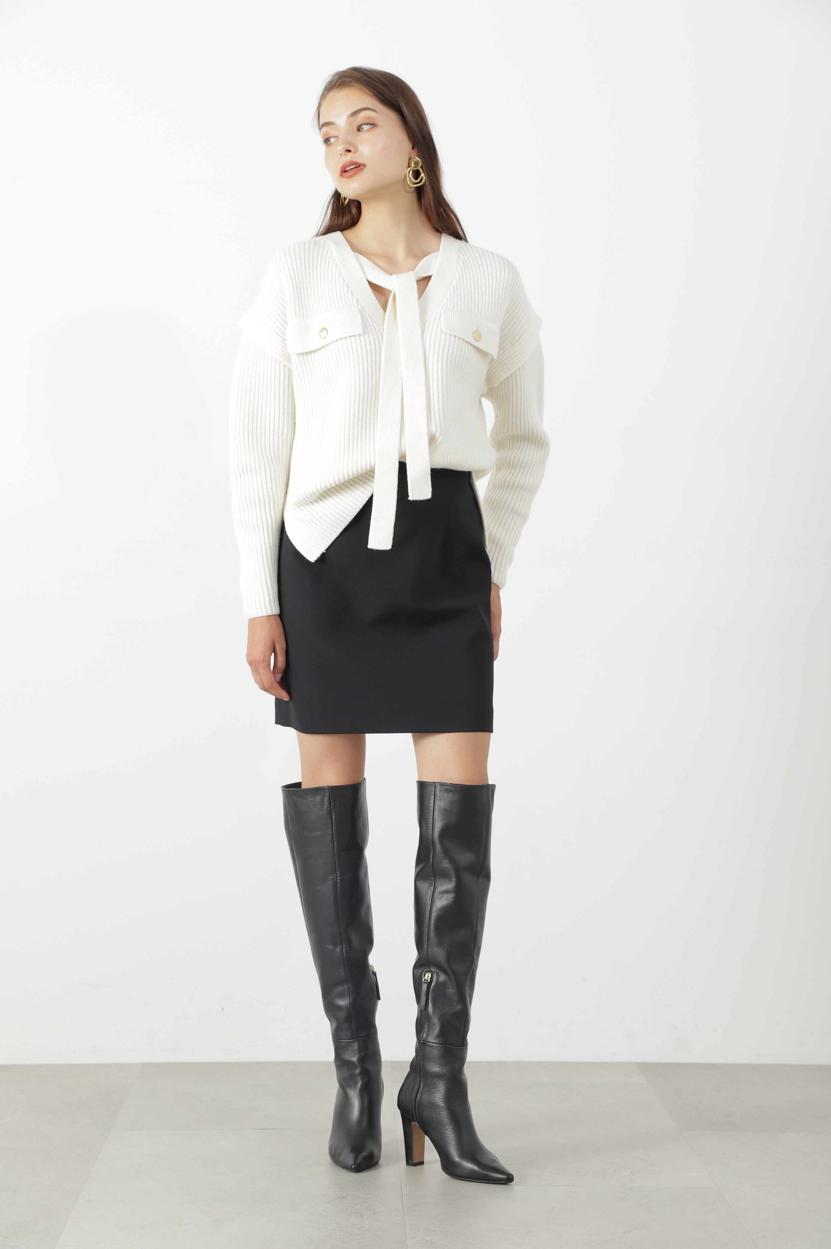  「◆片畦ボウタイミドルゲージニットプルオーバー」|ニット・セーター|