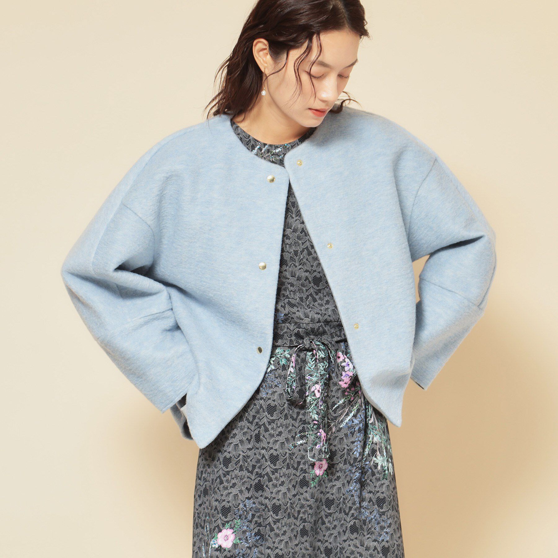 SunaUna「【ショート丈】ノーカラーライトアウター」|ブルゾン・スタジャン|