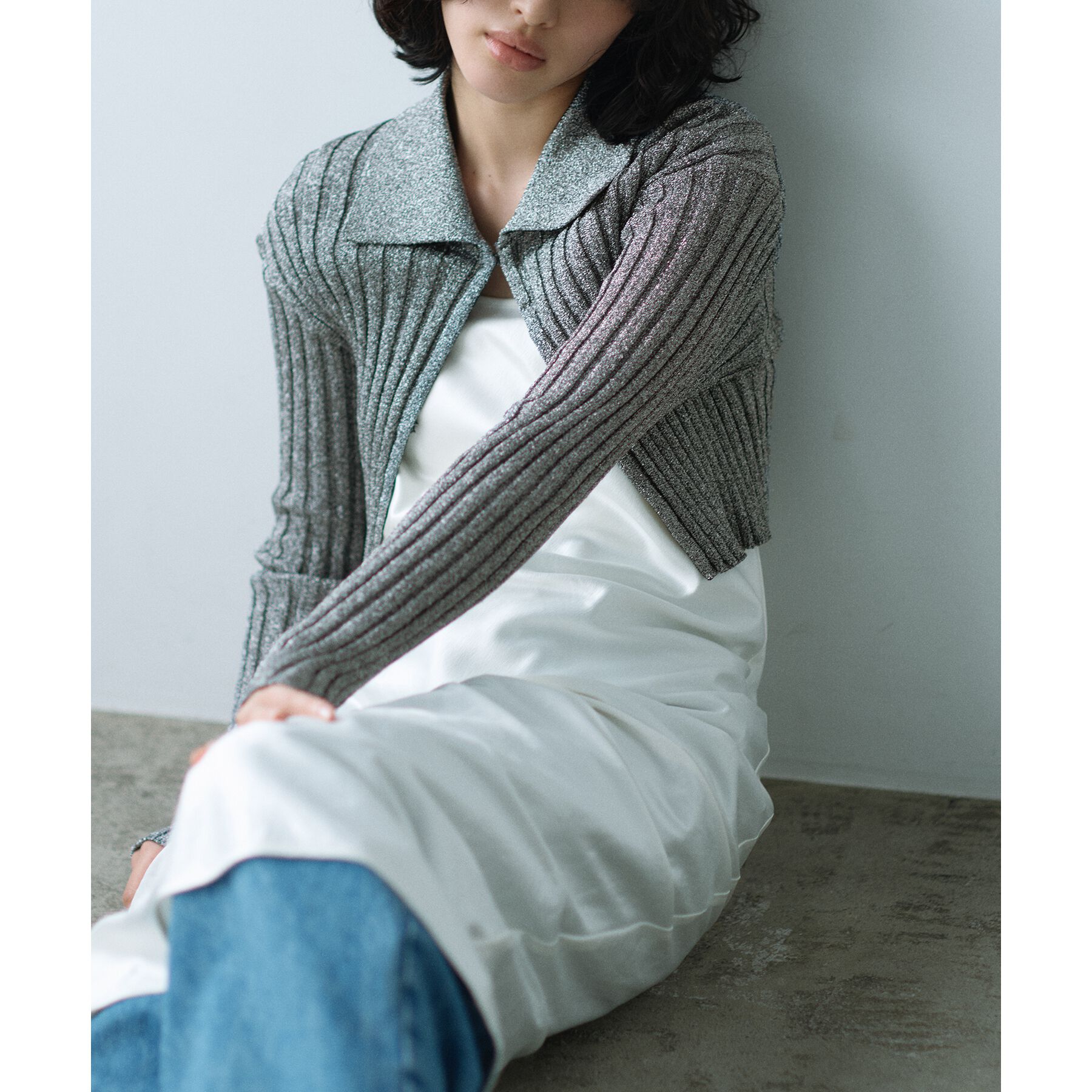CODE A「lame knit cardigan」|カーディガン|ブラックシルバー(0