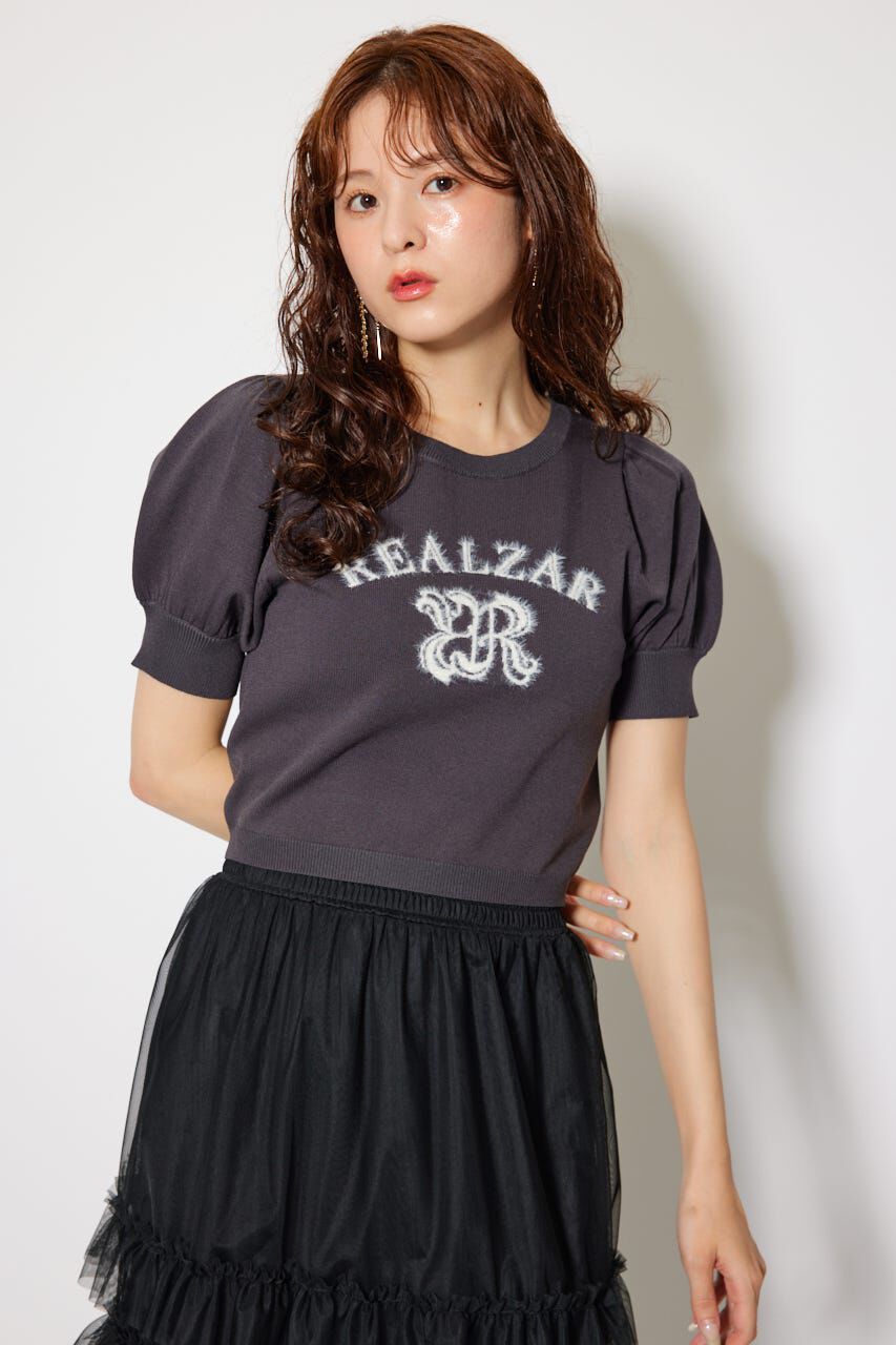 rienda「ジャガードロゴニットトップス」|ニット・セーター|L/BLK1