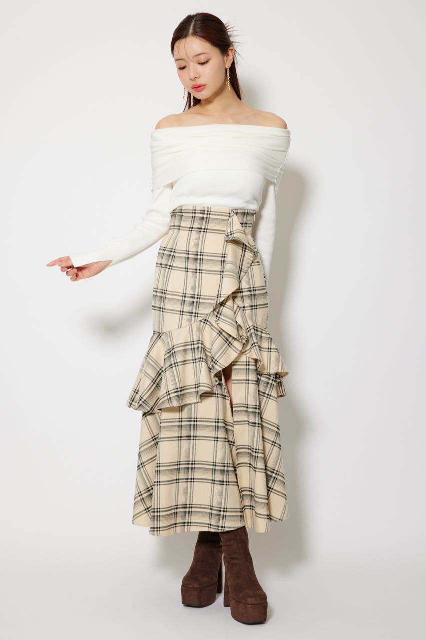 rienda「オフショルギャザーニットトップス」|ニット・セーター|