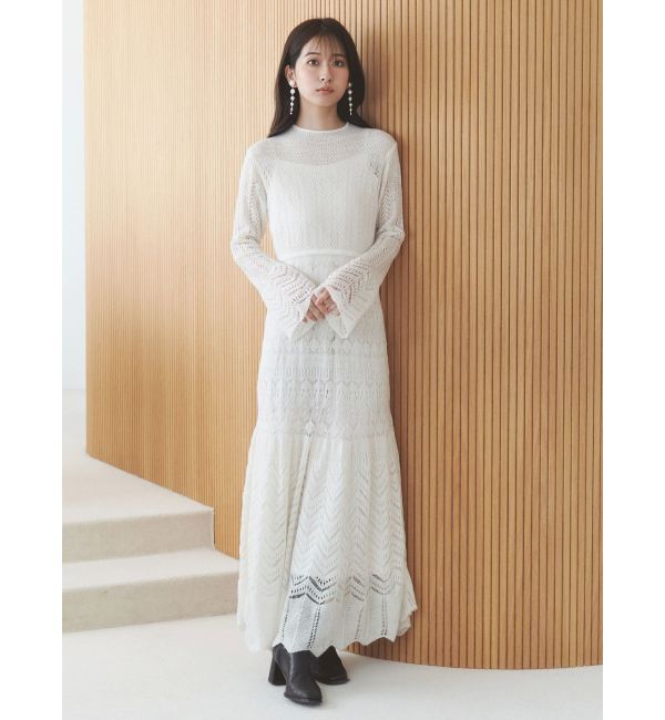 MERCURYDUO「モヘヤニットスカシアミワンピース」|ワンピース|オフホワイト