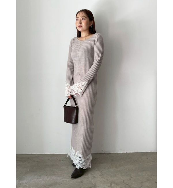LAGUNAMOON「レースドッキングリブニットワンピース」|ワンピース|