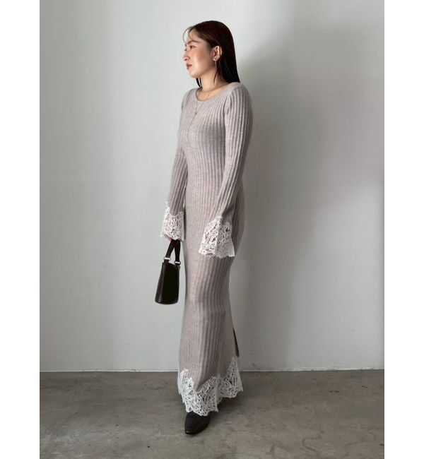 LAGUNAMOON「レースドッキングリブニットワンピース」|ワンピース|