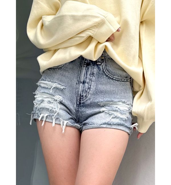 GYDA「ジャストウエストダメージデニムショートパンツ」|デニム|