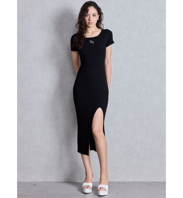 GYDA「GGプレートハーフスリーブLONGニットワンピース」|ワンピース|