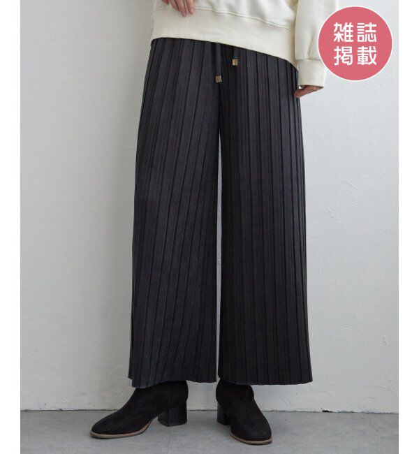ikka「スエードライクプリーツワイドパンツ」|その他|チャコール