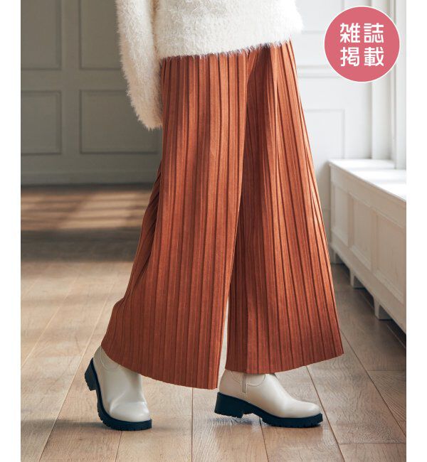 ikka「スエードライクプリーツワイドパンツ」|その他|オレンジ