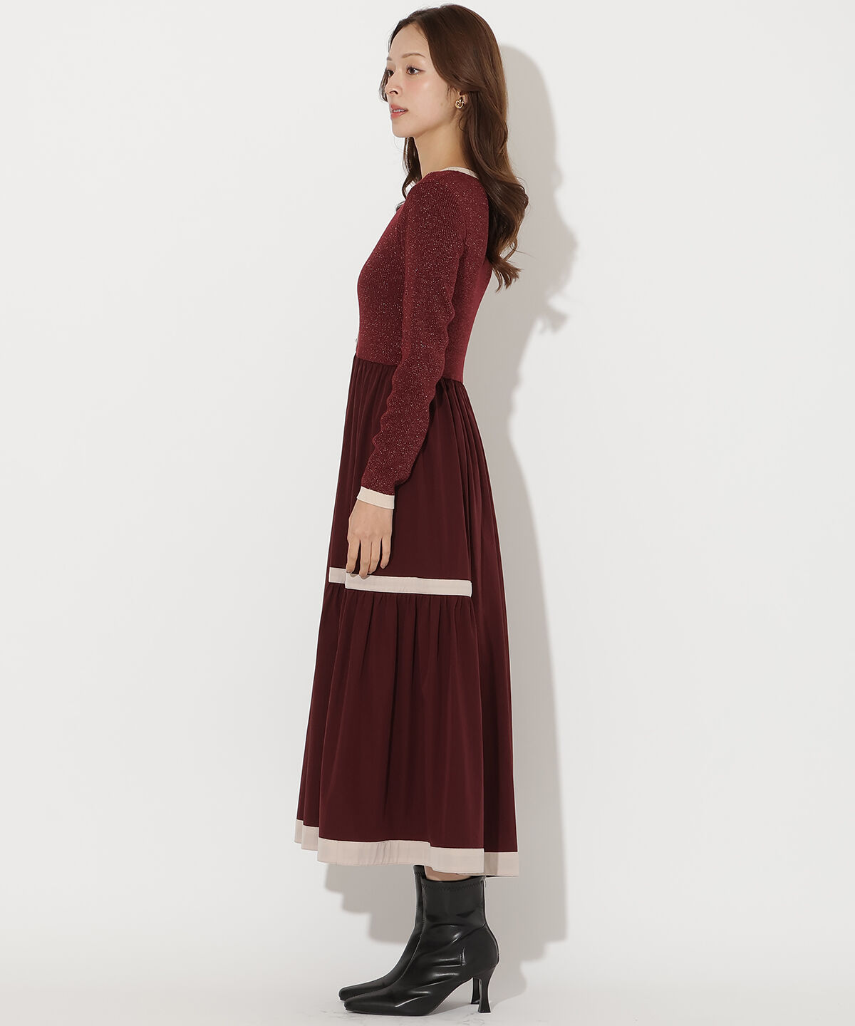 アンドクチュール「ラメ入り配色ドッキングワンピース」|ワンピース|