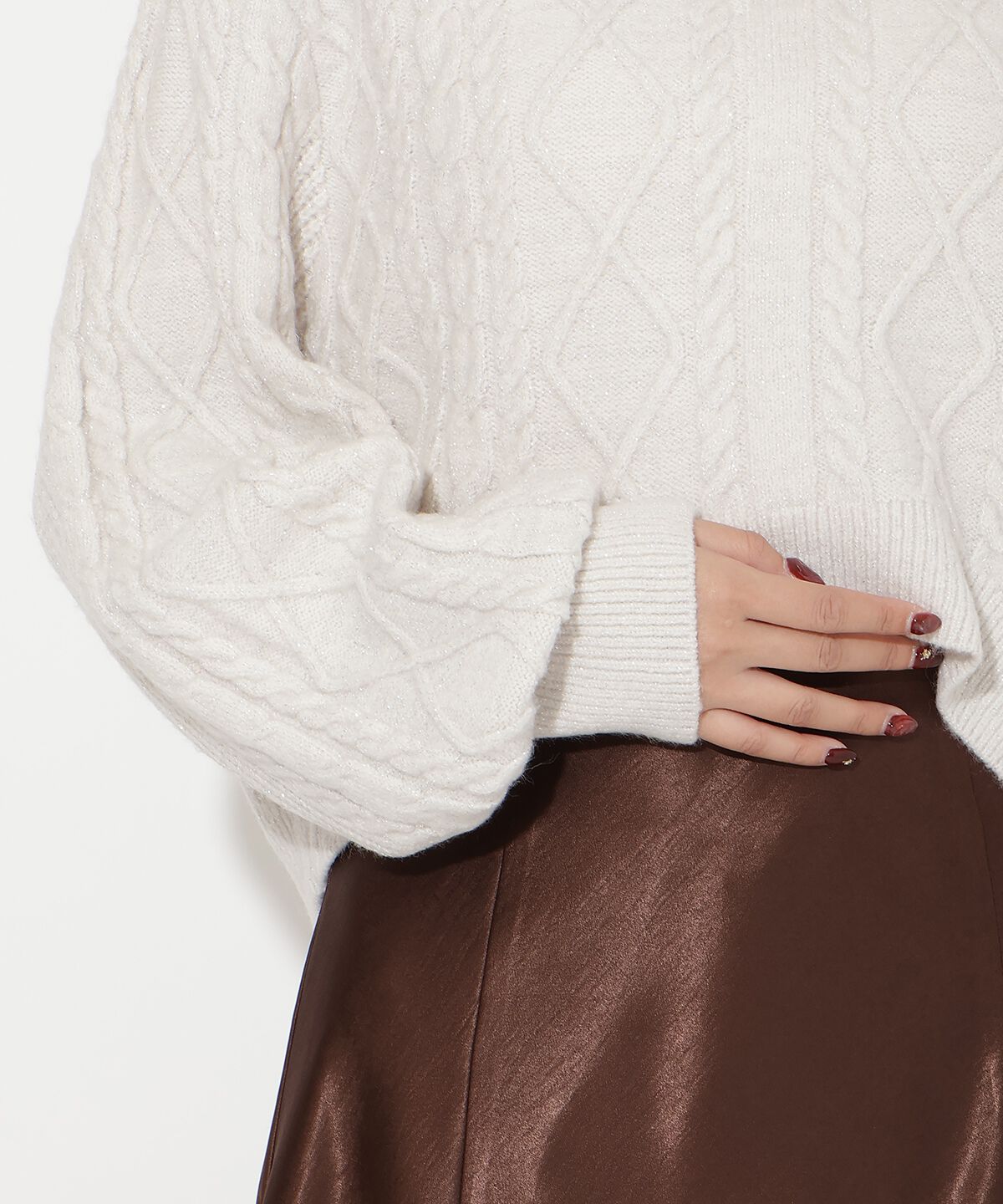 アンドクチュール「ラメケーブルタートルニットプルオーバー」|ニット・セーター|