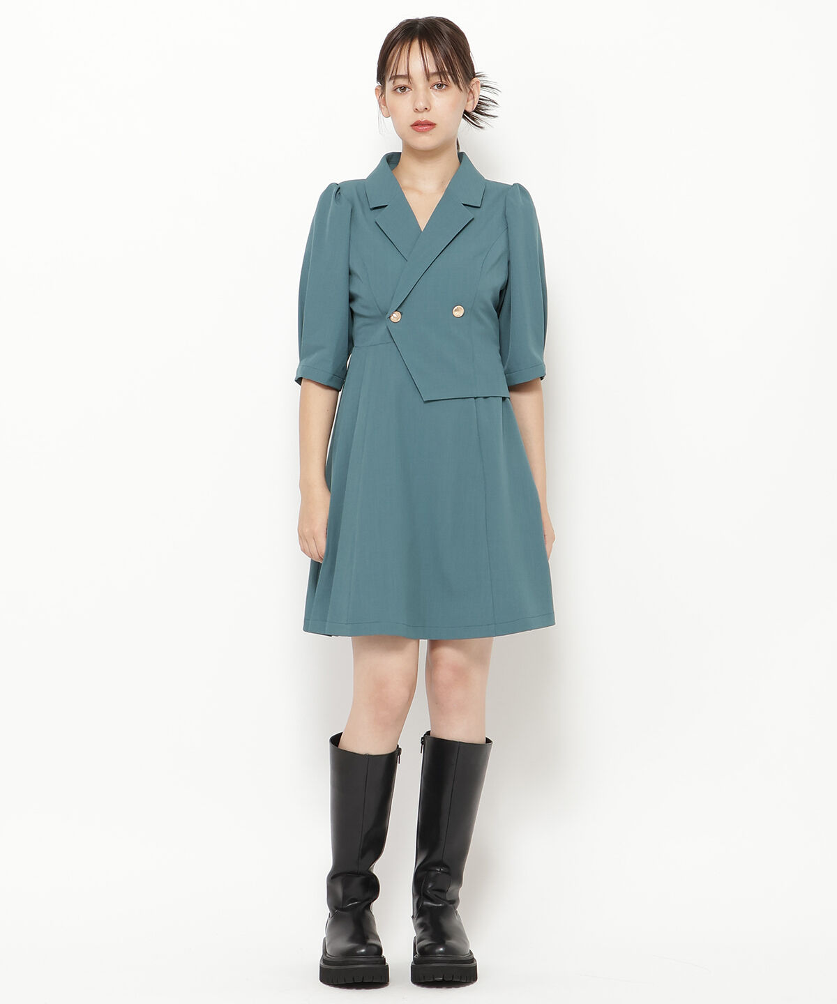 REDYAZEL「ジャケットレイヤードアシメミニワンピース」|ワンピース|