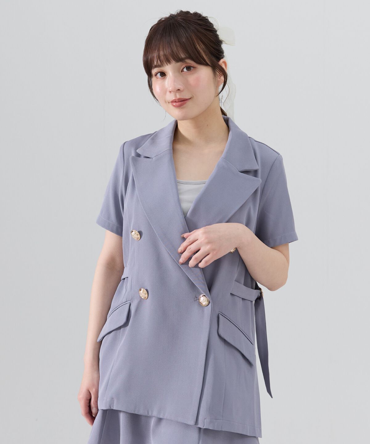 REDYAZEL「サイドベルト半袖ダブルジャケット」|テーラードジャケット|