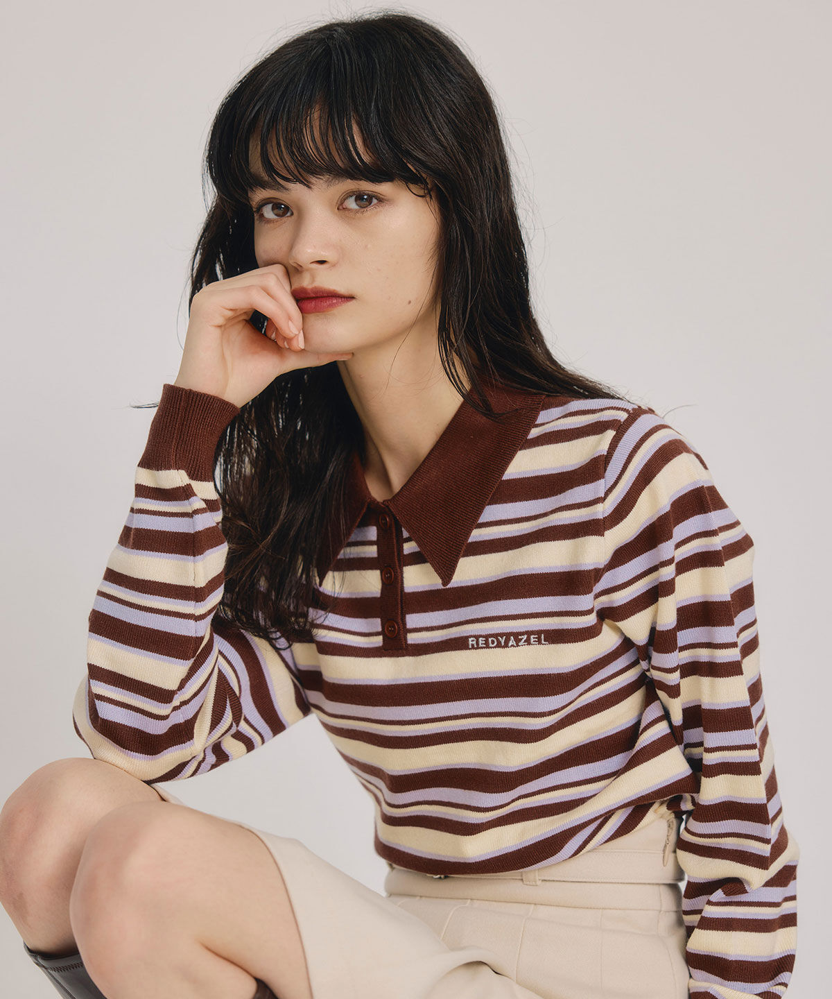 REDYAZEL「マルチボーダーロゴニットプルオーバー」|ニット・セーター|