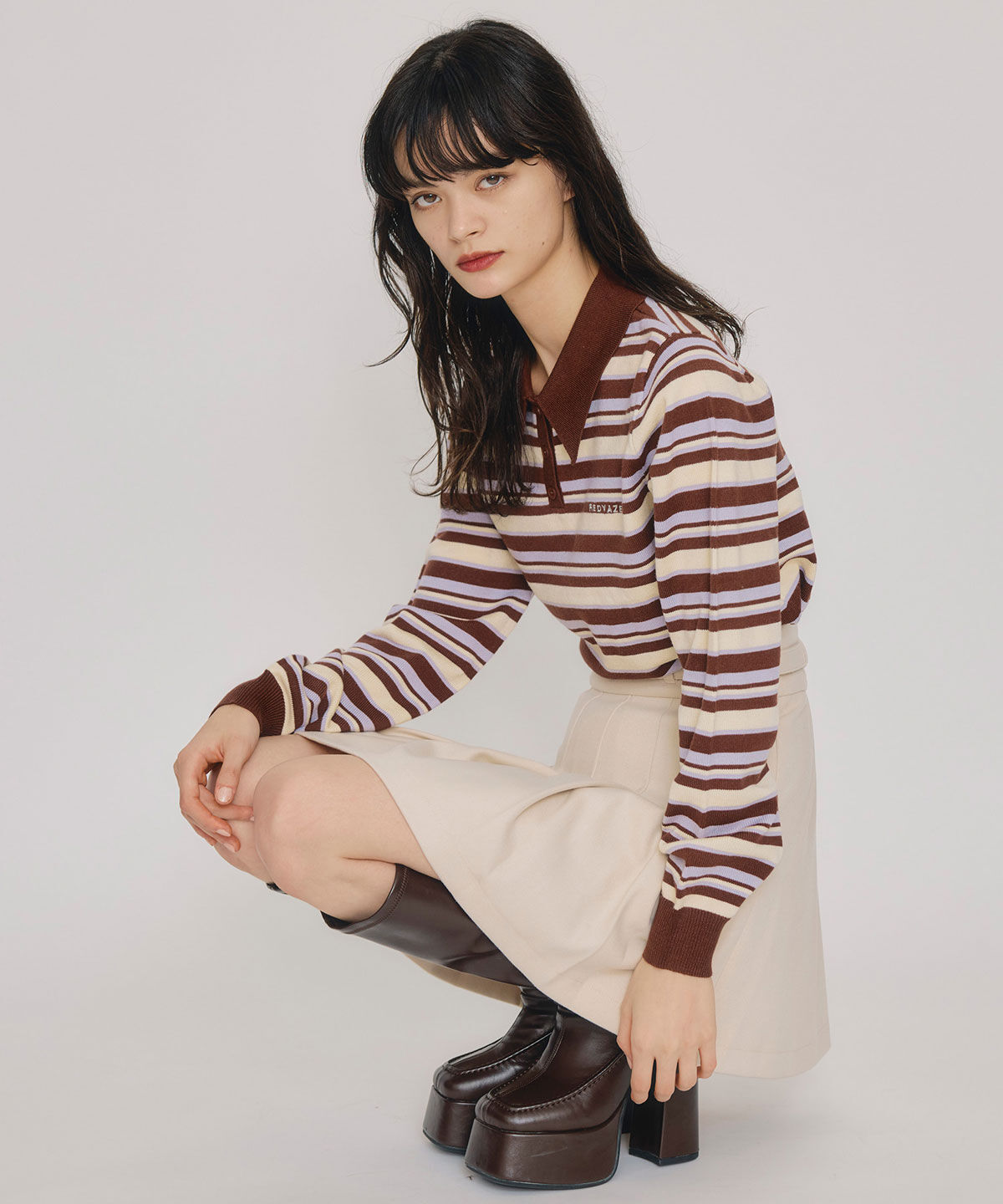 REDYAZEL「マルチボーダーロゴニットプルオーバー」|ニット・セーター|