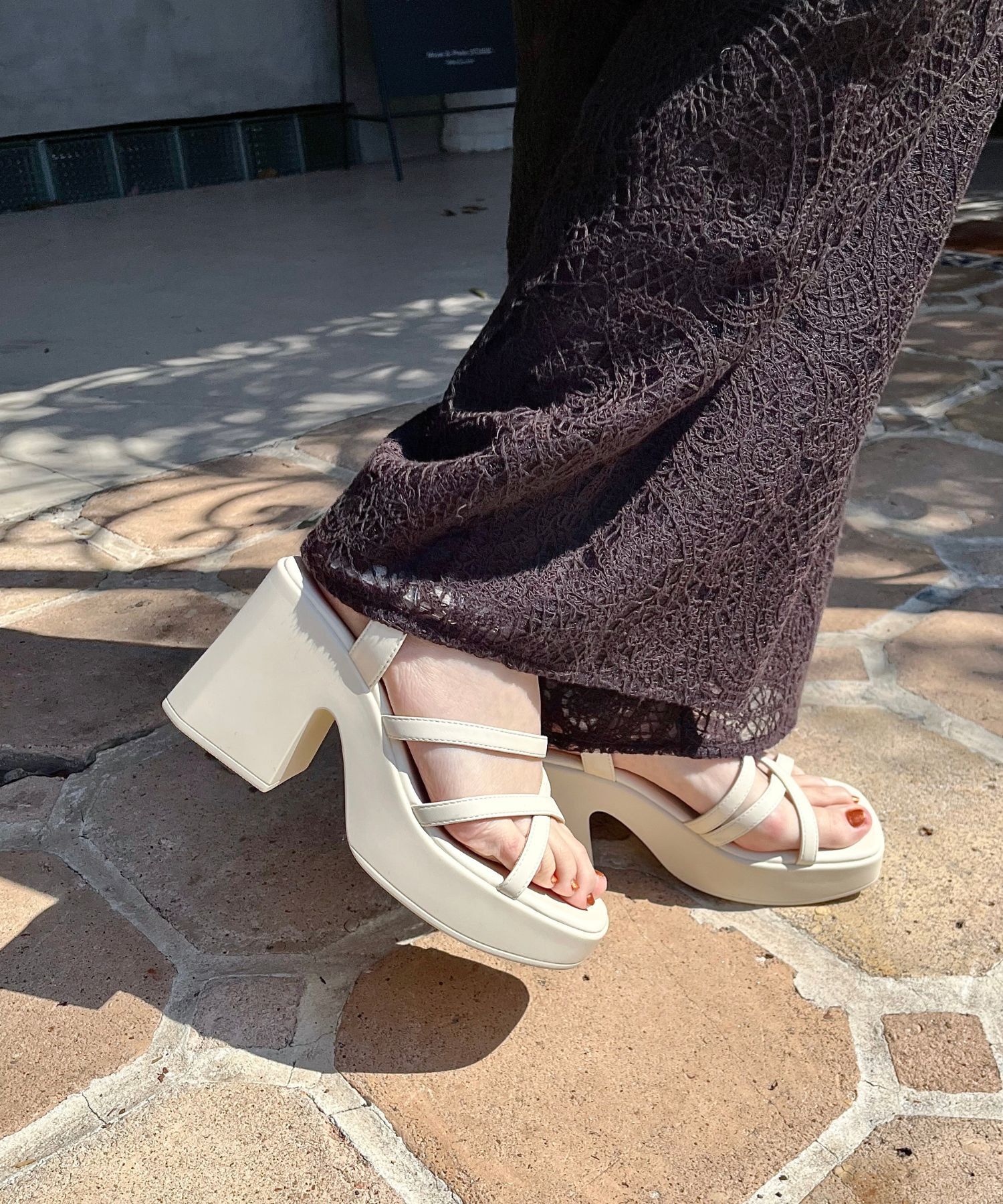 ORiental TRaffic「ナローストラップ厚底ヒールサンダル/51203 サンダル 厚底 ヒール9.3cm 人気 トレンド」|サンダル|WHITE