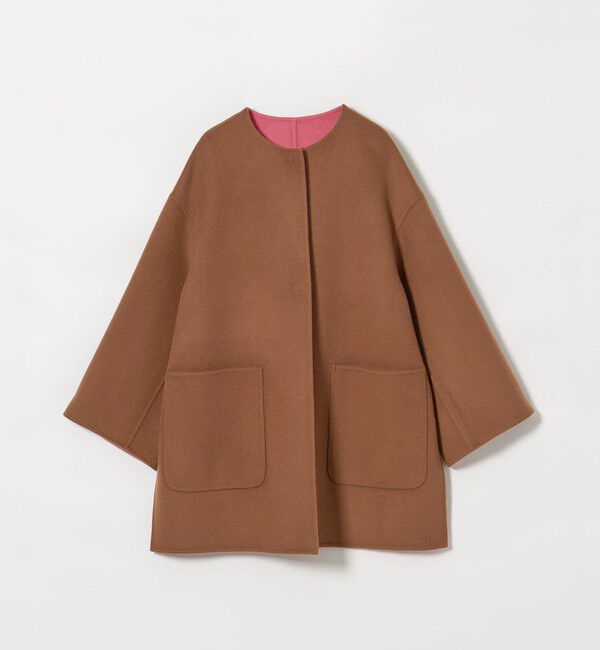 UNITED ARROWS「バイカラー リバー ミドルコート」|ノーカラーコート|