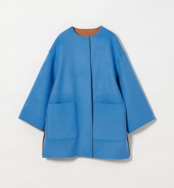 UNITED ARROWS「バイカラー リバー ミドルコート」|ノーカラーコート|