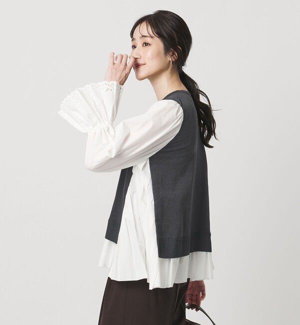 UNITED ARROWS「プリーツ コンビ ニット ブラウス ‐ウォッシャブル‐」|シャツ・ブラウス|