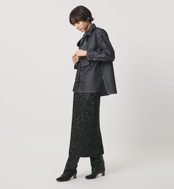 UNITED ARROWS「デニム リボン ブラウス ‐ウォッシャブル‐」|シャツ・ブラウス|