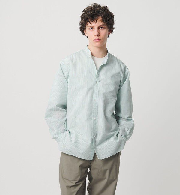 UNITED ARROWS「フェザーポプリン ストライプ バンドカラー シャツ」|シャツ・ブラウス|