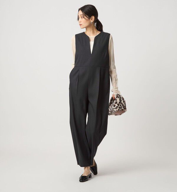 UNITED ARROWS green label relaxing「［size SHORT/TALLあり］ツイードライク キーネック オールインワン」|オールインワン|