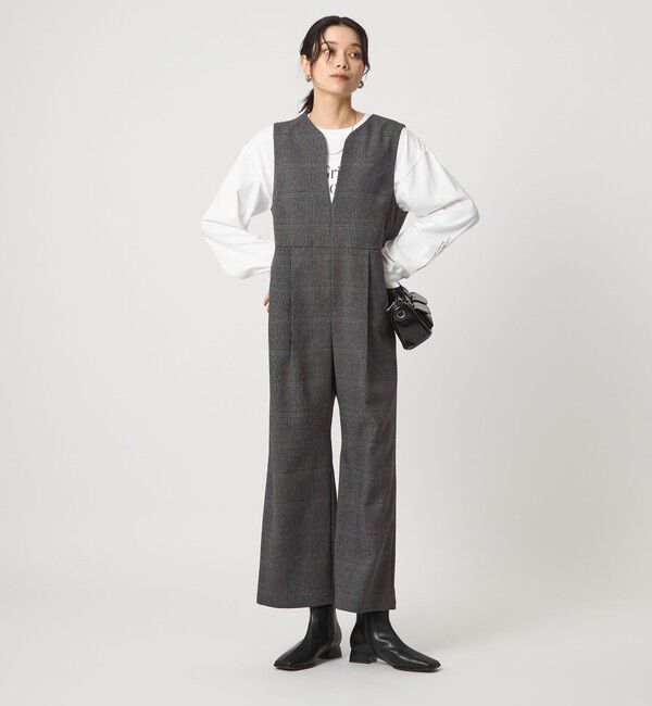 UNITED ARROWS green label relaxing「［size SHORT/TALLあり］ツイードライク キーネック オールインワン」|オールインワン|その他1