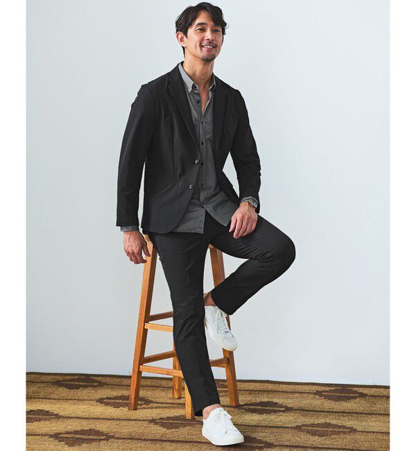 UNITED ARROWS green label relaxing「【WEB限定】JUST fit ナイロン PU ナロー セットアップ -2Wayストレッチ-」|テーラードジャケット|BLACK