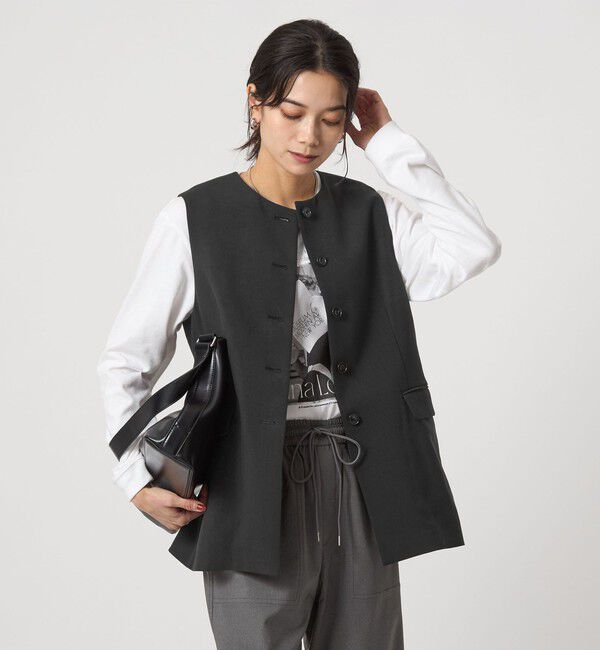 UNITED ARROWS green label relaxing「パウダリー ノーカラー ジレ」|ベスト・ジレ|