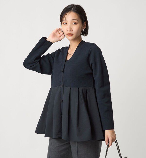 UNITED ARROWS green label relaxing「ドッキング ペプラム Vネック ニット カーディガン -ウォッシャブル-」|カーディガン|NAVY