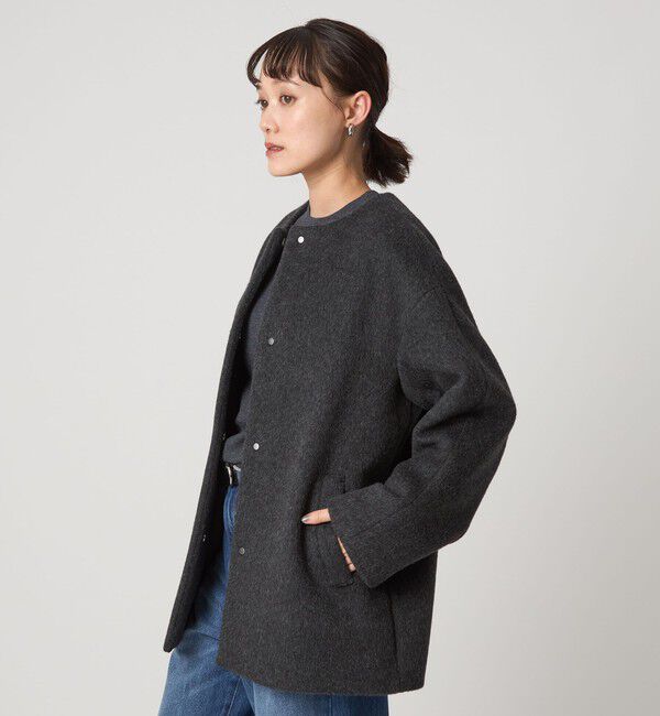 UNITED ARROWS green label relaxing「［size SHORTあり］アンゴラビーバー ノーカラー ミドル コート」|ノーカラーコート|