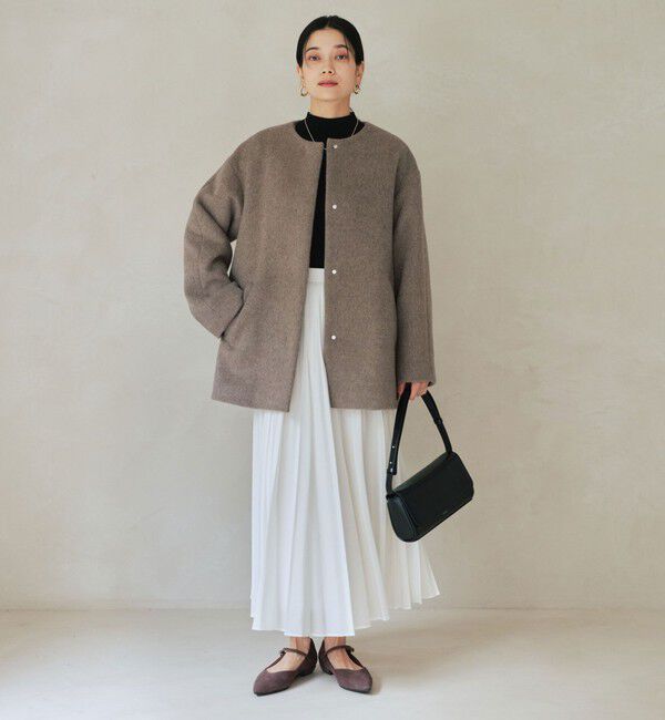 UNITED ARROWS green label relaxing「［size SHORTあり］アンゴラビーバー ノーカラー ミドル コート」|ノーカラーコート|