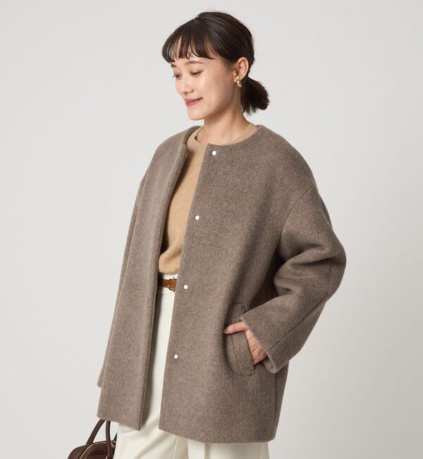 UNITED ARROWS green label relaxing「［size SHORTあり］アンゴラビーバー ノーカラー ミドル コート」|ノーカラーコート|