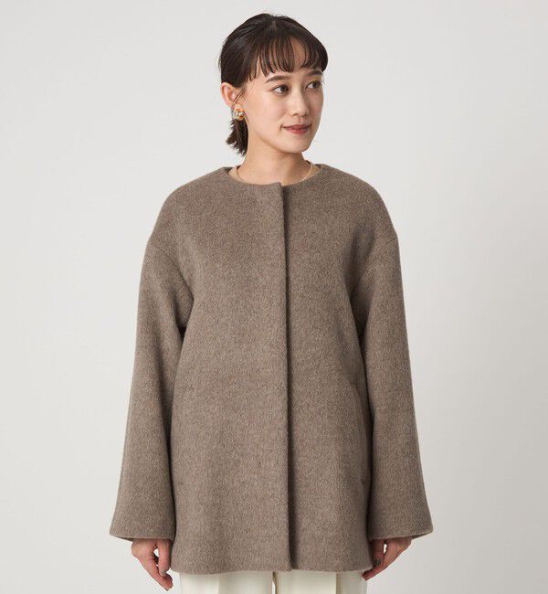 UNITED ARROWS green label relaxing「［size SHORTあり］アンゴラビーバー ノーカラー ミドル コート」|ノーカラーコート|