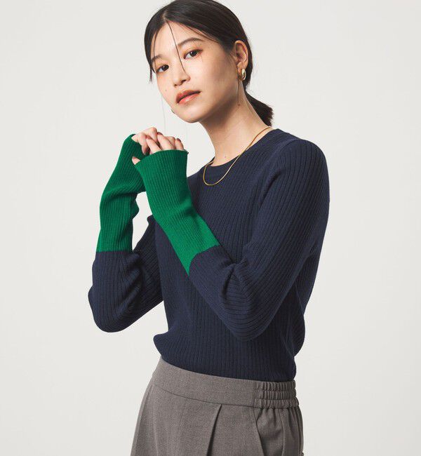 UNITED ARROWS green label relaxing「【WEB限定】＜at ease＞バイカラー クルーネック プルオーバー ニット」|ニット・セーター|