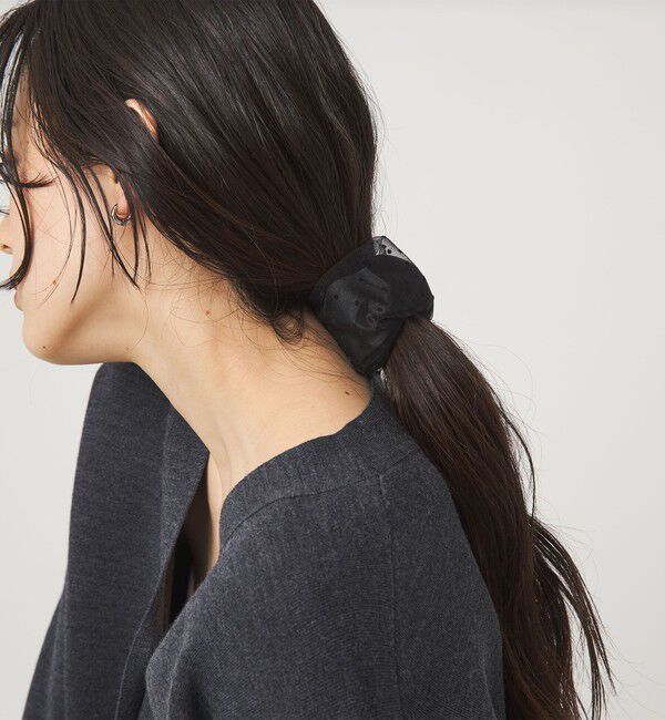 UNITED ARROWS green label relaxing「【WEB限定】チュール ヘアカフ（ドット）クラップカフ / ポニーフック / フックポニー」|ヘアゴム・シュシュ|BLACK