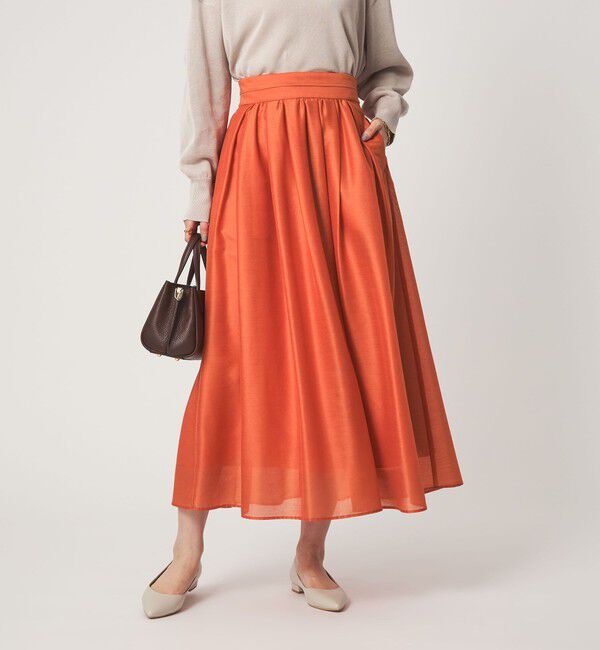 UNITED ARROWS green label relaxing「カールマイヤー タック ギャザー スカート」|フレア|RED