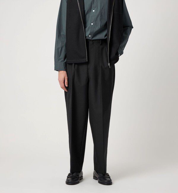 STEVEN ALAN「＜Steven Alan＞ ウール オックスフォード イン ツープリーツ ドレス トラウザーズ」|スラックス|BLACK