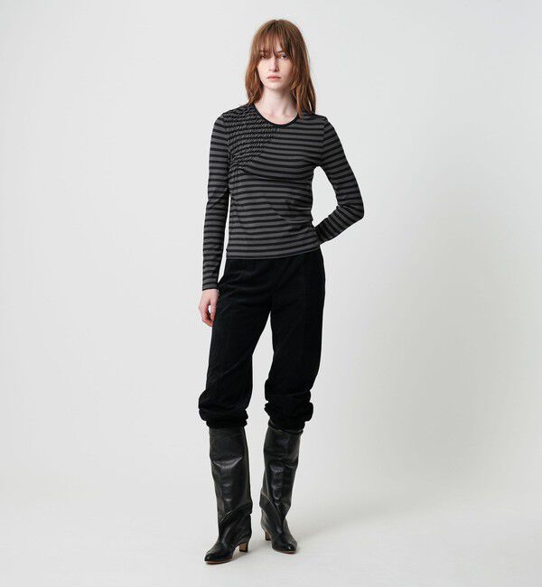 ATTISESSION「＜ATTISESSION＞シャーリング ボーダー プルオーバー トップス」|Tシャツ・カットソー|DK.GRAY