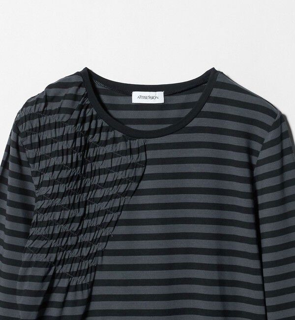 ATTISESSION「＜ATTISESSION＞シャーリング ボーダー プルオーバー トップス」|Tシャツ・カットソー|