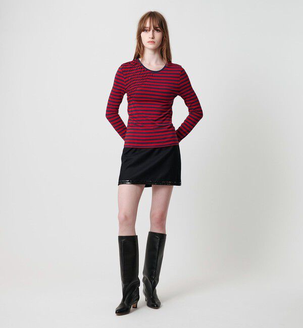 ATTISESSION「＜ATTISESSION＞シャーリング ボーダー プルオーバー トップス」|Tシャツ・カットソー|