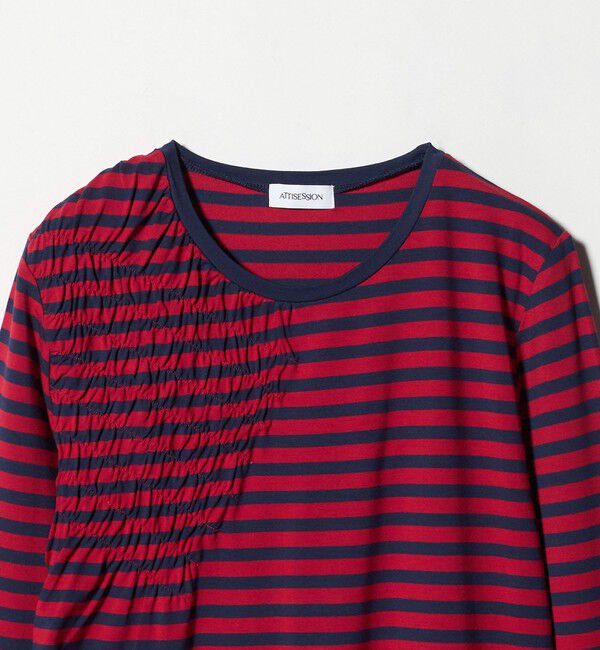 ATTISESSION「＜ATTISESSION＞シャーリング ボーダー プルオーバー トップス」|Tシャツ・カットソー|