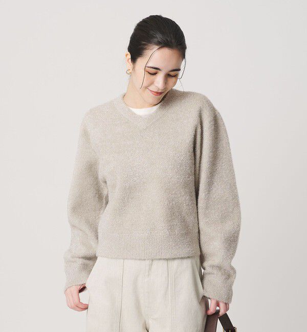 BEAUTY&YOUTH UNITED ARROWS「ラメフェザー Vネックニットプルオーバー」|ニット・セーター|NATURAL