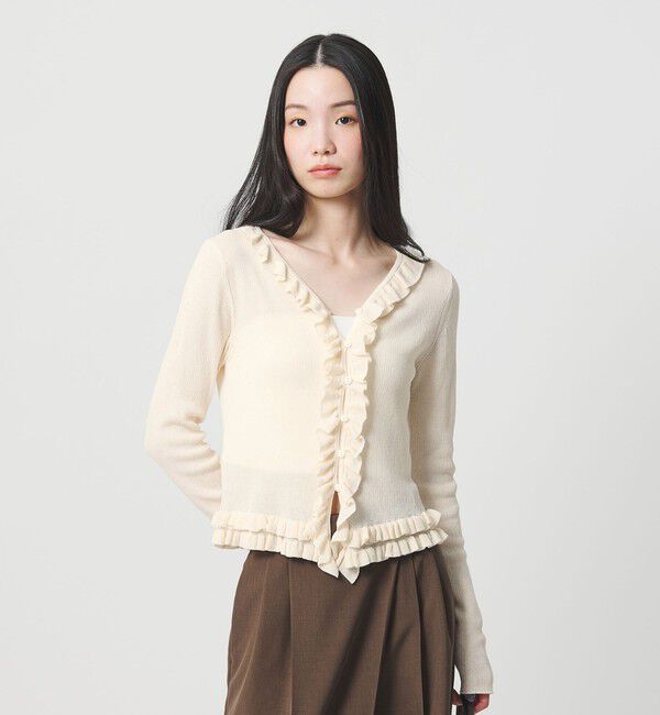 BEAUTY&YOUTH UNITED ARROWS「フリル フロントボタン カーディガン ウォッシャブル」|カーディガン|