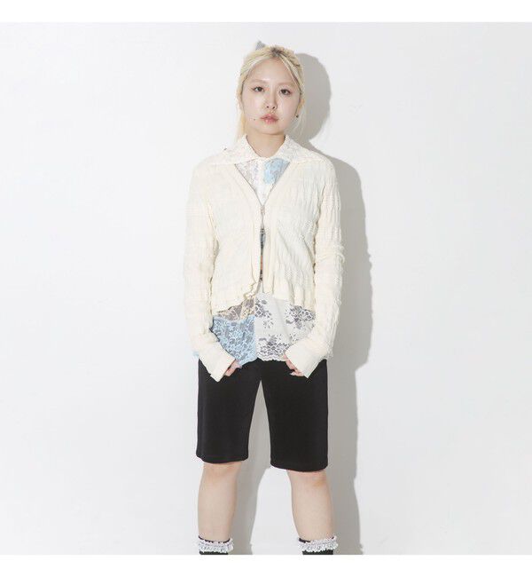 Ray BEAMS 「シャーリング ジップ Vネック カーディガン」|カーディガン|