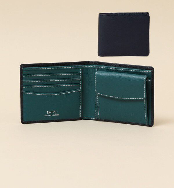 SHIPS「【WEB限定】SHIPS:【SAFFIANO LEATHER】2トーン 2つ折 ウォレット（財布）」|財布|ネイビー