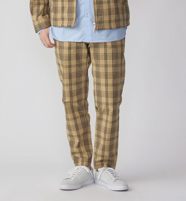 SHIPS「SHIPS:〈手洗い可能〉ハイパーストレッチ チェック イージーパンツ (セットアップ対応)」|チノ|ベージュ