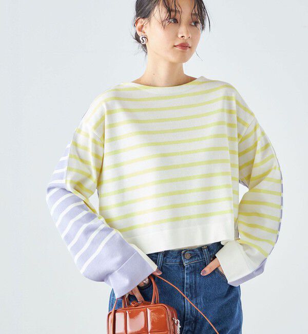 SHIPS for women「〈手洗い可能〉前後2WAY TOKUSHIMA ボーダー ニット 24SS ◇」|ニット・セーター|イエロー