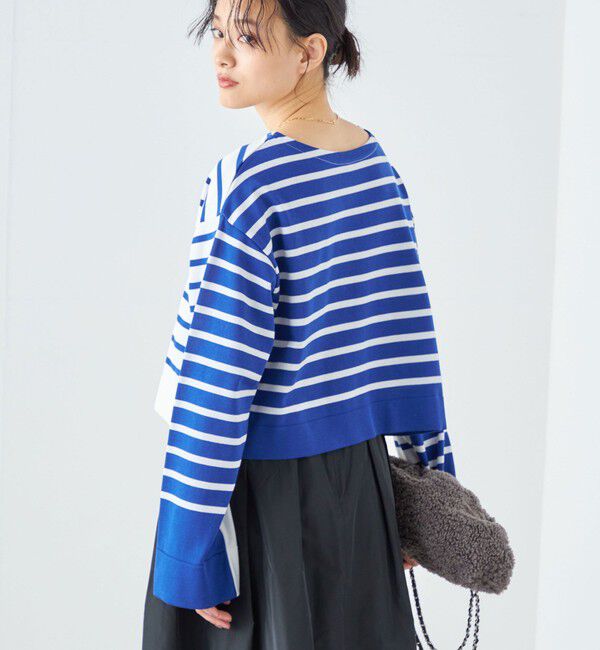 SHIPS for women「〈手洗い可能〉前後2WAY TOKUSHIMA ボーダー ニット 24SS ◇」|ニット・セーター|ブルー