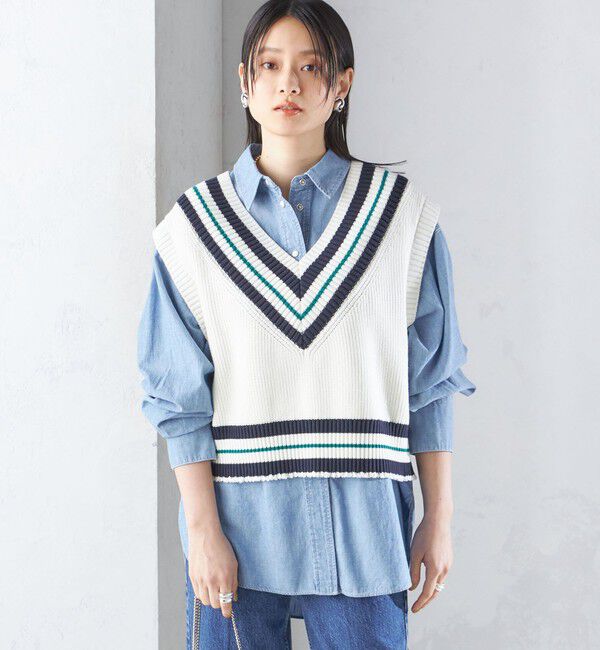 SHIPS for women「【SHIPS別注】WRAPINKNOT:〈手洗い可能〉チルデン ニット ベスト」|ベスト・ジレ|